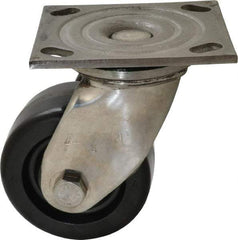 Albion - 4" Diam x 2" Wide x 5-5/8" OAH Top Plate Mount Swivel Caster - Phenolic, 800 Lb Capacity, Delrin Bearing, 4 x 4-1/2" Plate - Benchmark Tooling