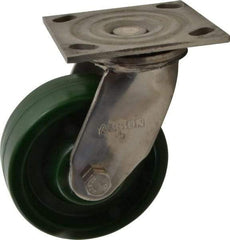 Albion - 5" Diam x 2" Wide x 6-1/2" OAH Top Plate Mount Swivel Caster - Polyurethane, 1,000 Lb Capacity, Delrin Bearing, 4 x 4-1/2" Plate - Benchmark Tooling