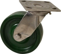 Albion - 6" Diam x 2" Wide x 7-1/2" OAH Top Plate Mount Swivel Caster - Polyurethane, 1,000 Lb Capacity, Delrin Bearing, 4 x 4-1/2" Plate - Benchmark Tooling