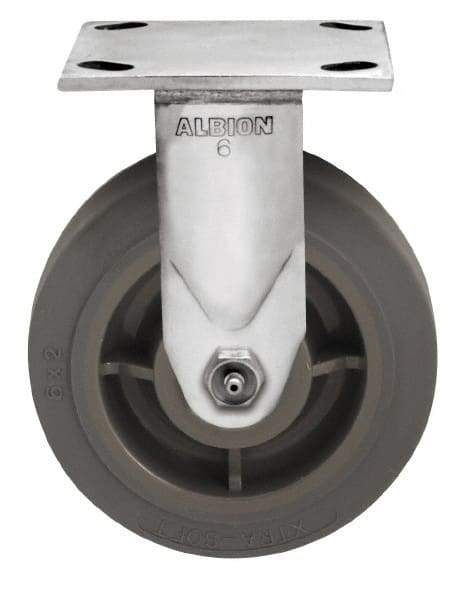 Albion - 8" Diam x 2" Wide x 9-1/2" OAH Top Plate Mount Rigid Caster - Phenolic, 1,200 Lb Capacity, Delrin Bearing, 4 x 4-1/2" Plate - Benchmark Tooling
