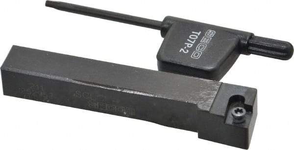 Seco - SCLC, Left Hand Cut, -5° Lead Angle, 3/8" Shank Height x 3/8" Shank Width, Neutral Rake Indexable Turning Toolholder - 2-1/2" OAL, CC..21.5. Insert Compatibility, Series Screw Lock - Benchmark Tooling