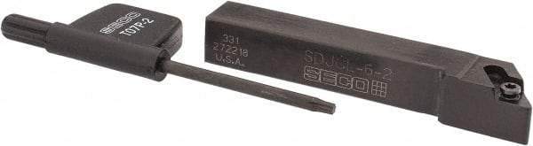 Seco - SDJC, Left Hand Cut, -3° Lead Angle, 3/8" Shank Height x 3/8" Shank Width, Neutral Rake Indexable Turning Toolholder - 2-1/2" OAL, DC..21.5. Insert Compatibility, Series Screw Lock - Benchmark Tooling