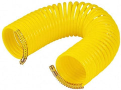 Value Collection - 3/8" ID, 3/8 Thread, 50' Long, Yellow Nylon Coiled & Self Storing Hose - Swivel Both Ends - Benchmark Tooling