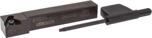 Seco - STGC, Right Hand Cut, 3/8" Shank Height x 3/8" Shank Width, Neutral Rake Indexable Turning Toolholder - 2-1/2" OAL, TC..21.5. Insert Compatibility, Series Screw Lock - Benchmark Tooling