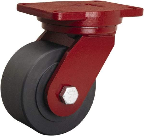Hamilton - 6" Diam x 3" Wide x 8-1/2" OAH Top Plate Mount Swivel Caster - Nylon, 5,000 Lb Capacity, Sealed Precision Ball Bearing, 6-1/8 x 7-1/2" Plate - Benchmark Tooling