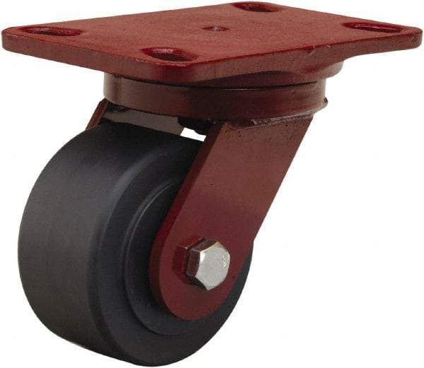 Hamilton - 4" Diam x 2" Wide x 5-5/8" OAH Top Plate Mount Swivel Caster - Nylon, 2,000 Lb Capacity, Sealed Precision Ball Bearing, 4-1/2 x 6-1/2" Plate - Benchmark Tooling