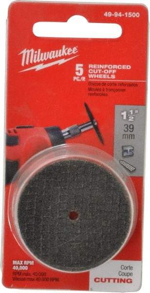 Milwaukee Tool - 1-1/2" Aluminum Oxide Cutoff Wheel - 0.045" Thick, 0.0125" Arbor, Use with Die Grinders - Benchmark Tooling