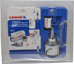 Lenox - 7 Piece, 1-1/4" to 2-1/2" Saw Diam, Plumber's Hole Saw Kit - Bi-Metal, Toothed Edge, Includes 5 Hole Saws - Benchmark Tooling