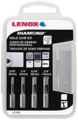 Lenox - 4 Piece, 3/16" to 3/8" Saw Diam, General Purpose Hole Saw Kit - Diamond Grit, Toothed Edge, Includes 4 Hole Saws - Benchmark Tooling