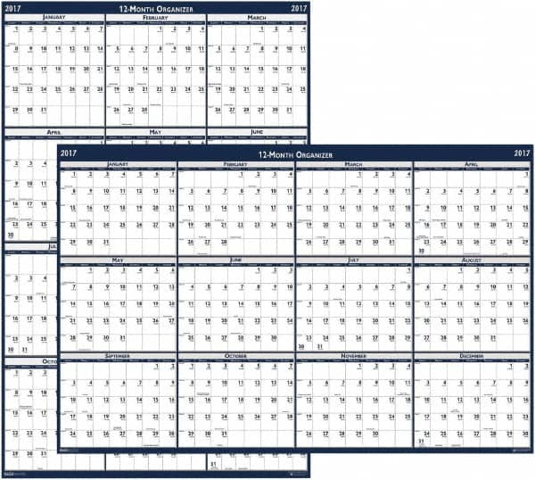 House of Doolittle - 1 Sheet, 24 x 37", Erasable Wall Calendar - Blue & Gray - Benchmark Tooling