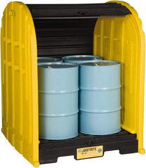 Justrite - 4 Drum, 79 Gal Sump Capacity, Drum Cover Pallet - 5.71' Long x 5.06' Wide x 6.27' High, Vertical Storage, Polyethylene - Benchmark Tooling