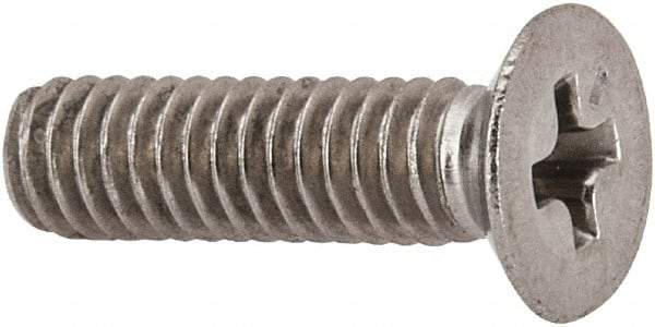 Made in USA - #8-32 UNC, 5/8" OAL Phillips Drive Machine Screw - Flat Head, Grade 18-8 Stainless Steel, Passivated Finish, Without Washer - Benchmark Tooling