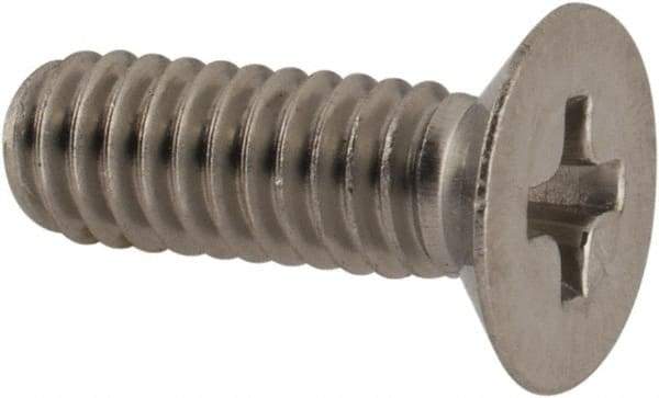 Made in USA - #8-32 UNC, 1/2" OAL Phillips Drive Machine Screw - Flat Head, Grade 18-8 Stainless Steel, Passivated Finish, Without Washer - Benchmark Tooling