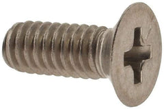 Made in USA - #8-32 UNC, 7/16" OAL Phillips Drive Machine Screw - Flat Head, Grade 18-8 Stainless Steel, Passivated Finish, Without Washer - Benchmark Tooling