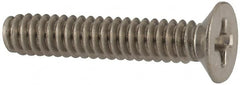 Made in USA - #6-32 UNC, 3/4" OAL Phillips Drive Machine Screw - Flat Head, Grade 18-8 Stainless Steel, Passivated Finish, Without Washer - Benchmark Tooling