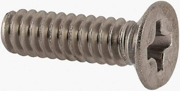 Made in USA - #6-32 UNC, 1/2" OAL Phillips Drive Machine Screw - Flat Head, Grade 18-8 Stainless Steel, Passivated Finish, Without Washer - Benchmark Tooling