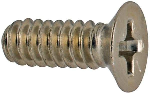 Made in USA - #6-32 UNC, 3/8" OAL Phillips Drive Machine Screw - Flat Head, Grade 18-8 Stainless Steel, Passivated Finish, Without Washer - Benchmark Tooling