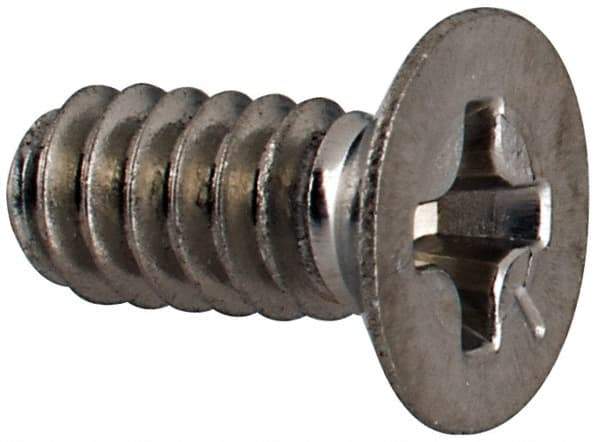 Made in USA - #6-32 UNC, 5/16" OAL Phillips Drive Machine Screw - Flat Head, Grade 18-8 Stainless Steel, Passivated Finish, Without Washer - Benchmark Tooling
