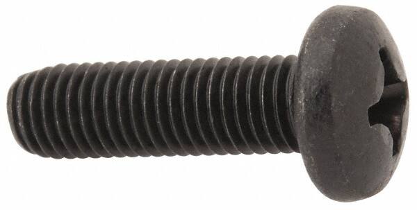 Made in USA - 1/4-28 UNF, 7/8" Length Under Head Phillips Drive Machine Screw - Pan Head, Grade 18-8 Stainless Steel, Black Oxide Finish, Without Washer - Benchmark Tooling