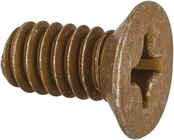 Made in USA - 1/4-20 UNC, 1/2" OAL Phillips Drive Machine Screw - Flat Head, Grade 3 Steel, Yellow Cadmium-Plated Finish, Without Washer - Benchmark Tooling