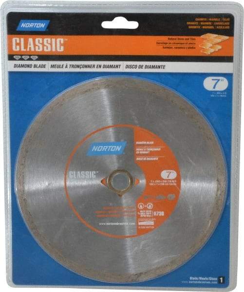 Norton - 7" Diam, 5/8" Arbor Hole Diam, Wet & Dry Cut Saw Blade - Diamond-Tipped, Standard Round Arbor - Benchmark Tooling