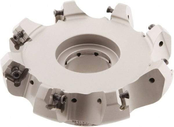 Iscar - 5.58" Cut Diam, 1-1/2" Arbor Hole, 0.276" Max Depth of Cut, 45° Indexable Chamfer & Angle Face Mill - 8 Inserts, S845 SX.U 16.. Insert, Right Hand Cut, 8 Flutes, Through Coolant, Series Helido - Benchmark Tooling