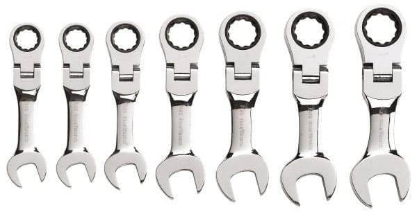 GearWrench - 7 Piece, 3/8" to 3/4", Ratcheting Combination Wrench Set - Inch Measurement Standard, Chrome Finish, Comes in Plastic Case - Benchmark Tooling