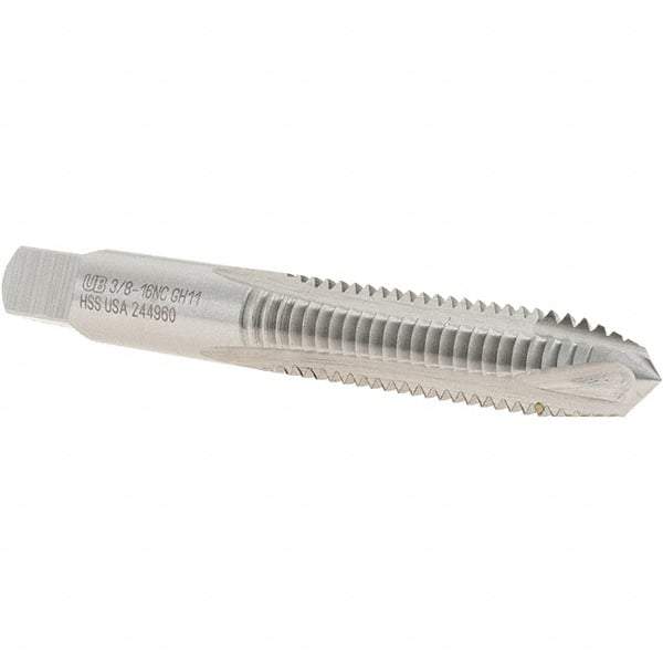 Union Butterfield - 3/8-16 UNC, 3 Flute, Bright Finish, High Speed Steel Spiral Point Tap - Plug Chamfer, Right Hand Thread, 2-15/16" OAL, 1-1/4" Thread Length, 0.381" Shank Diam, Series 1585OV - Exact Industrial Supply