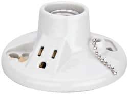 Leviton - 2 Pin, 125 VAC, 660 Watt, Medium Base, Pull Chain Lamp Holder - 4.56 Inch Wide x 2-1/2 Inch High, Incandescent, Screw Mounted - Benchmark Tooling