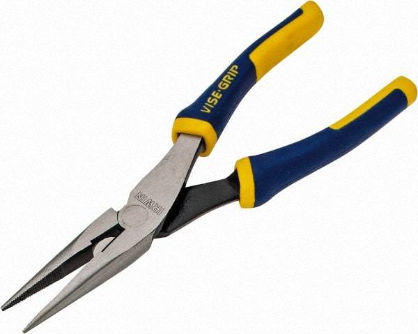 Irwin - 8" OAL, 2-5/16" Jaw Length x 15/16" Jaw Width, Long Nose Side Cutting Pliers - Serrated Jaw, Standard Head, ProTouch Handles - Benchmark Tooling