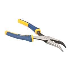 Irwin - 8" OAL, 2-5/16" Jaw Length x 15/16" Jaw Width, Long Nose Side Cutting Bent Nose Pliers - Serrated Jaw, Standard Head, ProTouch Handles - Benchmark Tooling