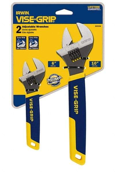 Irwin - 2 Piece, Adjustable Wrench Set - Inch System of Measurement, Chrome Vanadium Finish, Comes in Display Card - Benchmark Tooling