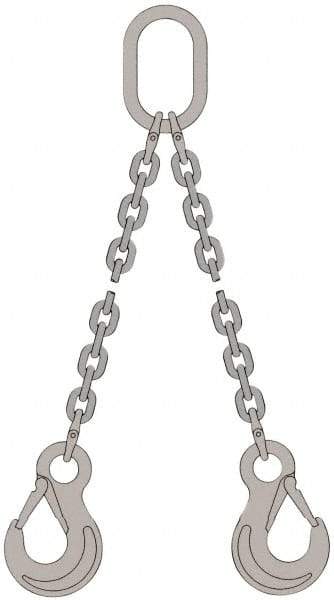 Pewag - 5' Long, 1,900 Lb Basket Capacity, 1,900 Lb Vertical Capacity, Stainless Steel Web Sling - DOS Chain Sling, 3/16" Diam Chain, Bright Polish, with 2 Sling Hooks & Master Link - Benchmark Tooling