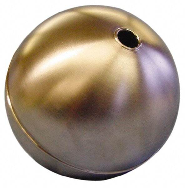 Made in USA - 4-1/2" Diam, Spherical, Tubed Through Connection, Metal Float - 1/2" Rod Thread, Stainless Steel, 500 Max psi, 24 Gauge - Benchmark Tooling