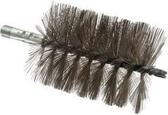 Schaefer Brush - 4-1/2" Brush Length, 3-1/2" Diam, Double Stem, Single Spiral Tube Brush - 7-1/4" Long, Stainless Steel, 1/4" NPSM Male Connection - Benchmark Tooling