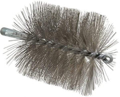 Schaefer Brush - 4-1/2" Brush Length, 4-1/2" Diam, Double Stem, Single Spiral Tube Brush - 7-1/4" Long, Stainless Steel, 1/4" NPSM Male Connection - Benchmark Tooling