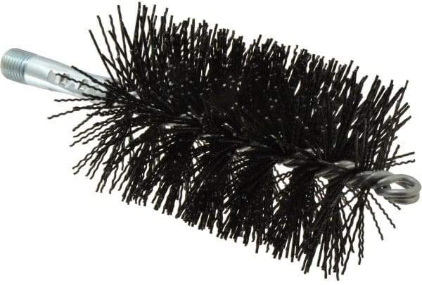 Schaefer Brush - 5" Brush Length, 3" Diam, Nylon Single Stem, Single Spiral Tube Brush - 7-1/4" Long, Nylon, 1/4" NPSM Male Connection - Benchmark Tooling