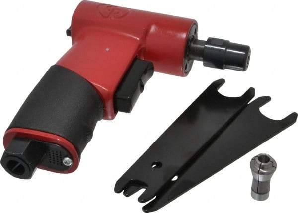 Chicago Pneumatic - 1/4" Collet, Angle Handle, Angle Air Die Grinder - 17,000 RPM, Rear Exhaust, 15.89 CFM, 0.2 hp, 6.21 bar, 1/4 NPT - Benchmark Tooling