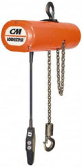 CM - 1/2 Ton Capacity, 0 to 16 FPM Lift Speed, Hook Mounted Hoist - 0.5 Output hp, 10' Max Lift, 16-1/4" Min Headroom, 1 Chain - Benchmark Tooling