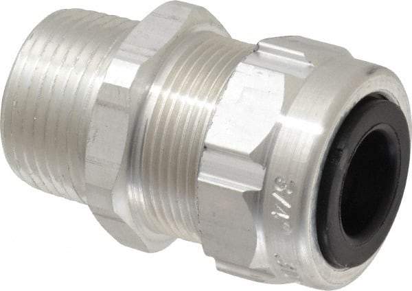 Thomas & Betts - 0.31 to 0.56" Cable Capacity, Liquidtight, Straight Strain Relief Cord Grip - 3/4 Thread, 1-25/32" Long, Aluminum - Benchmark Tooling