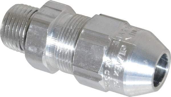 Thomas & Betts - 0.4 to 0.54" Cable Capacity, Class 1, Gas & Vapor Environments, Straight Strain Relief Cord Grip - 1/2 NPT Thread, Aluminum - Benchmark Tooling