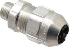 Thomas & Betts - 0.54 to 0.67" Cable Capacity, Class 1, Gas & Vapor Environments, Straight Strain Relief Cord Grip - 1/2 NPT Thread, Aluminum - Benchmark Tooling