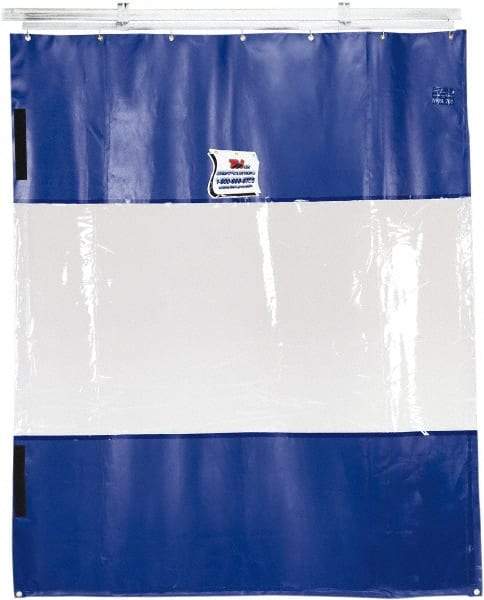 TMI, LLC - 6' Door Width x 8' Door Height PVC Solid with Vision Panel (Style) Industrial Curtain Kit - Blue/Clear - Benchmark Tooling