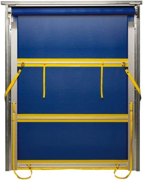 TMI, LLC - 10' Door Width x 12' Door Height PVC Mesh Bug Screen & Spring Loaded Manuel (Style) Roll Up Dock Screen - Blue/Yellow - Benchmark Tooling