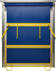 TMI, LLC - 8' Door Width x 8' Door Height PVC Mesh Bug Screen & Spring Loaded Manuel (Style) Roll Up Dock Screen - Blue/Yellow - Benchmark Tooling