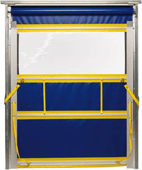 TMI, LLC - 10' Door Width x 10' Door Height PVC Solid with Vision Panel & Spring Loaded Manual (Style) Roll Up Dock Screen - Blue/Yellow/Clear - Benchmark Tooling