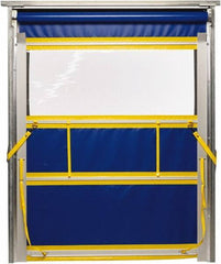 TMI, LLC - 8' Door Width x 8' Door Height PVC Solid with Vision Panel & Spring Loaded Manual (Style) Roll Up Dock Screen - Blue/Yellow/Clear - Benchmark Tooling