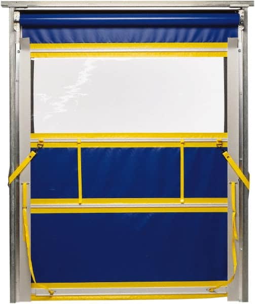 TMI, LLC - 6' Door Width x 8' Door Height PVC Solid with Vision Panel & Spring Loaded Manual (Style) Roll Up Dock Screen - Blue/Yellow/Clear - Benchmark Tooling
