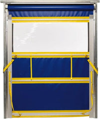 TMI, LLC - 6' Door Width x 8' Door Height PVC Solid with Vision Panel & Spring Loaded Manual (Style) Roll Up Dock Screen - Blue/Yellow/Clear - Benchmark Tooling