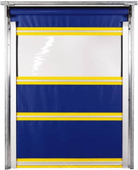 TMI, LLC - 10' Door Width x 10' Door Height PVC Solid with Vision Panel & In-Tube Motorized (Style) Roll Up Dock Screen - Blue/Yellow/Clear - Benchmark Tooling